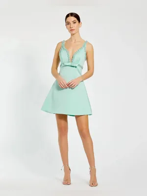 MAC DUGGAL Green Hand Beaded Detail A-Line Mini Dress Size 4 thumbnail 5