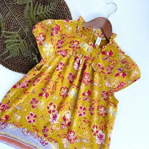 Joie Womens Shirt Blouse Mustard Yellow Pink Floral Ruffed Collar Medium thumbnail 1