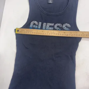 Vintage Y2K Guess Embellished Rhinestone Logo‎ Ribbed Tank Top Pink Size M thumbnail 6
