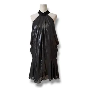 BCBGeneration Metallic Halter Mini Dress‎ Black Silver XS Cocktail Party NWT NEW thumbnail 2