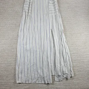 Monteau Los Angeles Linen Maxi Sundress Large White Blue Striped Rayon Slit thumbnail 2