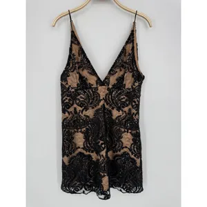 Free People Night‎ Shimmers Mini Dress 6 Black Nude Sequin Lace Party Cocktail thumbnail 4