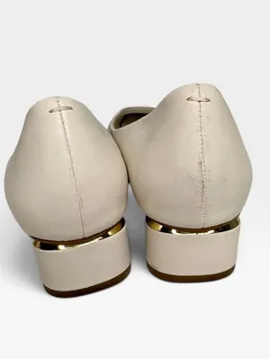 Franco Sarto Citrus Cream Leather Almond Toe Round Block Heel SZ 9.5 thumbnail 2