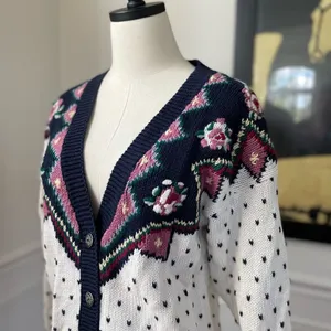 Vintage 90s Margules Cardigan Button Deep Vee Cotton Ramie S thumbnail 2