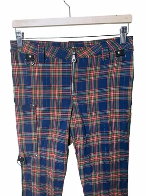 Serious Y2K Punk Plaid Bondage Cargo Pants Zip Hem Grunge Cyber Goth Size 7 thumbnail 4
