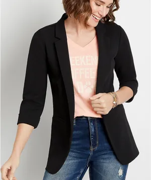 Maurices Black Open-Front Blazer Three-Quarter Sleeves thumbnail 1