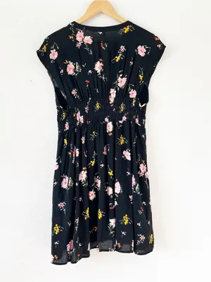 Free People Greatest Day Black Floral Smocked Boho Button Front Mini Dress thumbnail 9