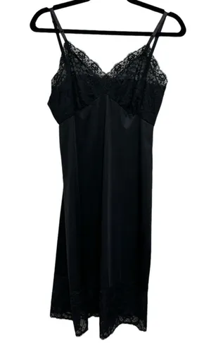 Vintage Whimsigoth Romantic Coquette Cami Satin Lace Slip Dress Black -Size XS/S thumbnail 1
