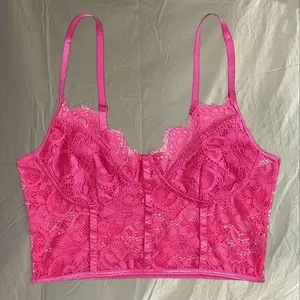 SHEIN Hot Pink Lace Corset Top thumbnail 5