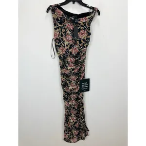 Lulus Mizela Black Floral Mesh One-Shoulder Midi Dress Party Stretchy Small NWT thumbnail 6