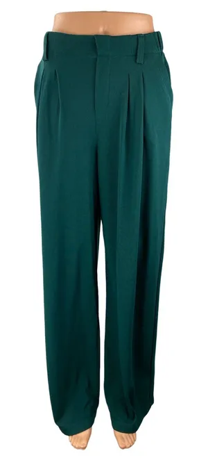 Halara Womens Green High Waisted Pleated Palazzo Wide Leg Trousers Dress Pants S thumbnail 1