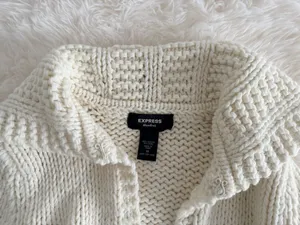 Express Handknit Cream Chunky Cardigan Sweater with Oversized Collar thumbnail 2