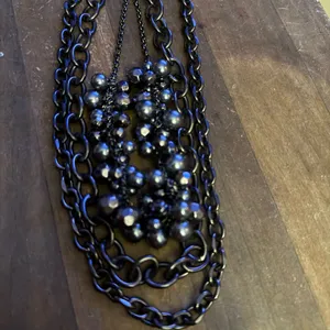 Long layered gunmetal cluster bead chain necklace Black thumbnail 2