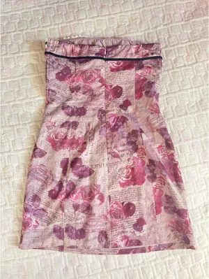 Cotton Candy LA pink flower newspaper strapless dress thumbnail 2