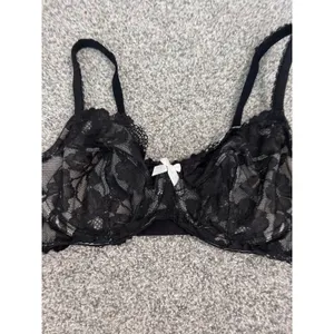 Victoria's‎ Secret Body by Victoria Black Floral Lace Unlined Demi Bra 36D thumbnail 2