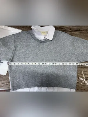Anthropologie Maeve gray sweatshirt with white shirt is xx small thumbnail 5