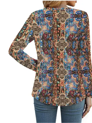 Boutique Women's Boho Paisley Long-Sleeve Blouse - Multicolor thumbnail 4