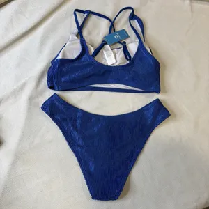 Cupshe Womens Bikini Set Textured,shine Cobalt Blue NWT Medium, Cheeky thumbnail 2