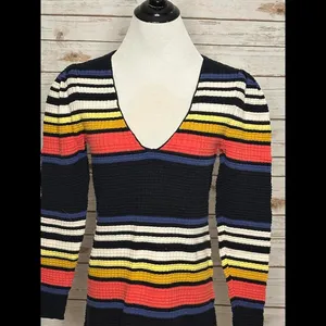 Free People multicolored Gidget sweater striped V-neck minidress Size XS thumbnail 2