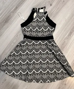 Bebe‎ stretch Black and White Lace Halter Dress thumbnail 1