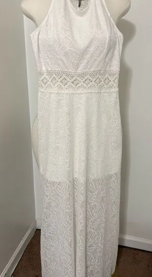 White Lace Halter Maxi Dress NWOT Large thumbnail 1