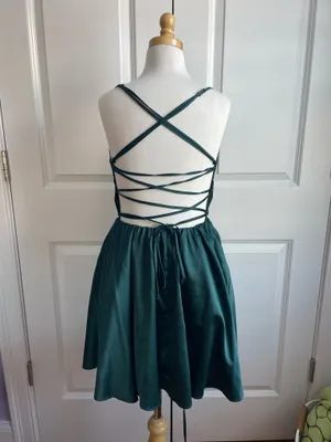 Windsor Dark Green Satin Semi-Formal Mini Dress thumbnail 2
