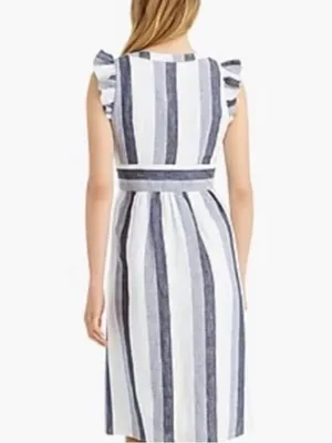 J. CREW Point Sur 100% Linen Stripe Midi Dress Buttons size 4 Resortwear summer thumbnail 5