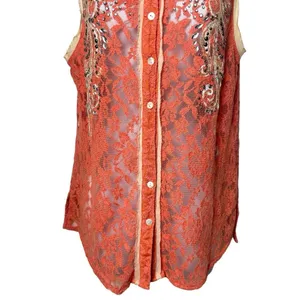 Y2K Miss Me Boho‎ Rhinestone Lace Button up Blouse Cottagecore Rodeo Country L thumbnail 5