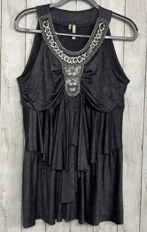 Studio Y Gray Sleeveless Tunic Beaded Sequin Top XL Y2K Clubwear Slinky Longline thumbnail 1