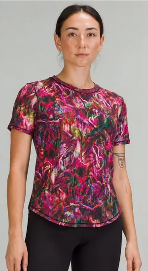 Lululemon | High Neck Running Training Tee Hyper Flow Pink Multi | Est Sz 6 thumbnail 1