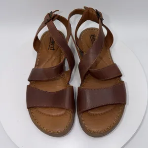 Born Lucia Sandals Womens 7M Brown Leather Comfort Strappy Slingback Cross Strap thumbnail 3
