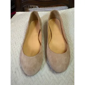 J.Crew Tan Suede Ballet Flats Back Zip Made in Italy 28693 Beige Round Toe 7.5 thumbnail 2