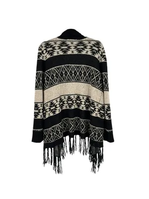 United States Sweaters Black Beige Open Cardigan Large Fringe Hem Aztec Boho thumbnail 6