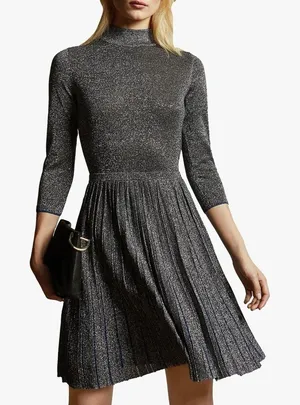 Ted Baker London Gunmetal Noaleen Metallic Stretch Mini Pleated Dress Size 0 thumbnail 1