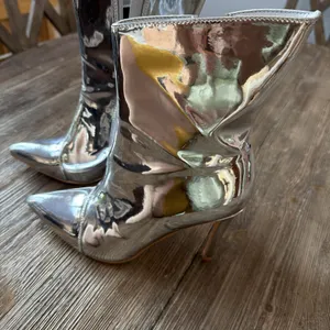 Shiny Silver Ankle boots Size 37 US 7 costume club high heels stiletto party thumbnail 3