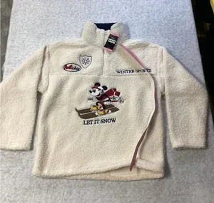 Disney Mickey Mouse Winter Sports Sherpa Fleece Quarter Zip Pullover Off White S thumbnail 1