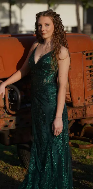 Lady black tie green corset dress thumbnail 1