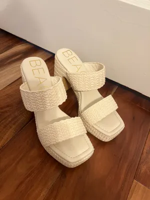Boutique BEACH White Platform Sandals with Heel thumbnail 2