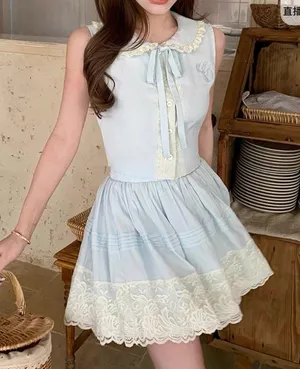 Japanese Kawaii Pastel Baby Blue Cottage Balletcore Lolita A-line Mini Skirt thumbnail 5