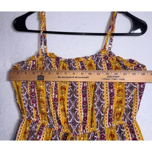 AUW Women Mustard Yellow Boho Striped Wide Leg Jumpsuit Large Floral Geometric thumbnail 6