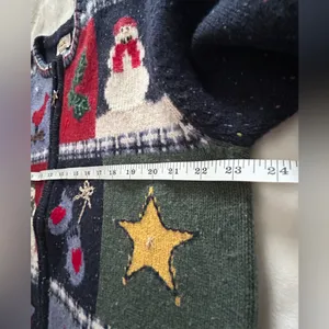 ALBOTS Vintage 90s Talbots Patchwork Christmas Winter Wool Cardigan Sweater XL. thumbnail 14