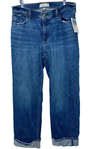 Abercrombie & Fitch Curve Love Baggy Low Rise Blue Denim Cropped Jeans Sz 30 10L thumbnail 1