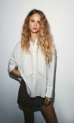 BNWT Zara Mint Chocolate Green & Brown Striped Flowy Button Down Scarf Shirt thumbnail 1