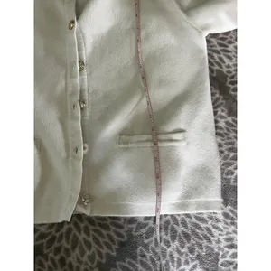 White Cotton Cardigan Sweater Small Gold Crest Button Preppy Old Money Office thumbnail 6