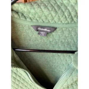 Eddie Bauer‎ Cozy Quilted Quarter Zip Pullover Sweatshirt Women's XL Green thumbnail 5