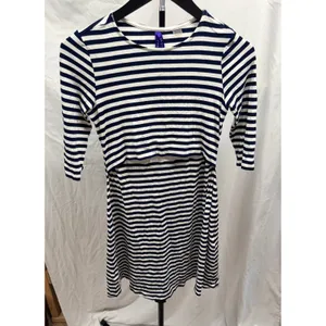 Seraphine Navy/White Striped Maternity and Nursing A-Line Soft Jersey Dress Sz 6 thumbnail 2