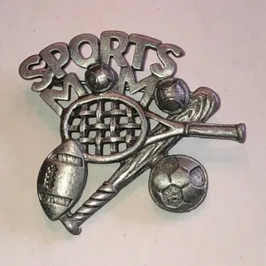 REM Silver Tone Multi-Sport Pin Brooch - Tennis, Baseball, Football, Soccer thumbnail 1