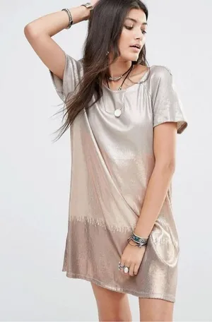 🤍 FREE PEOPLE Rose Gold Embellished Drenched Sequin Scoop Back Mini Dress‎ thumbnail 1