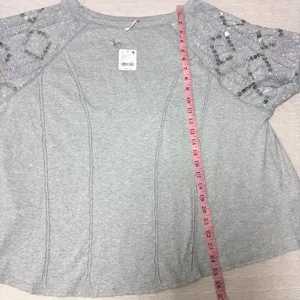 Free People Shine Me Out Top Embellished Sleeve Pullover Open‎ Back Large L NEW thumbnail 12