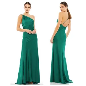 MAC DUGGAL One-Shoulder Satin Trumpet Gown in Emerald Green Size US 4 thumbnail 1